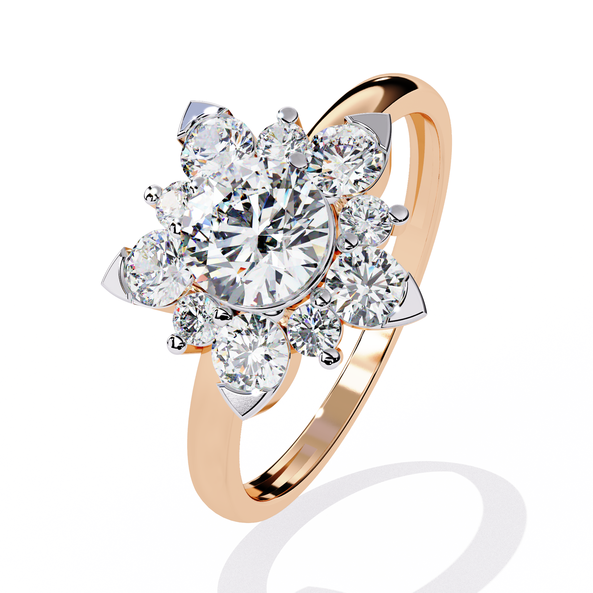 Solitairekart – 1.20 CT Floral Cluster Lab Grown Diamond Ring | 14K Yellow Gold